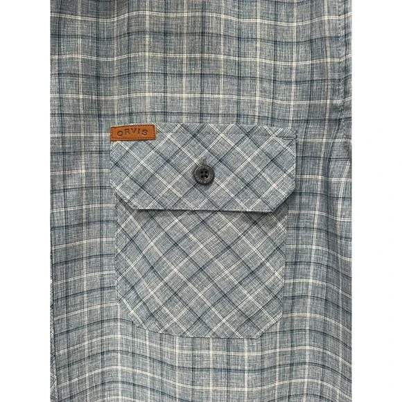 Orvis Men's Blue Check Plaid Button Up Short Sleeve Outdoor Shirt Medium - Picture 3 of 9